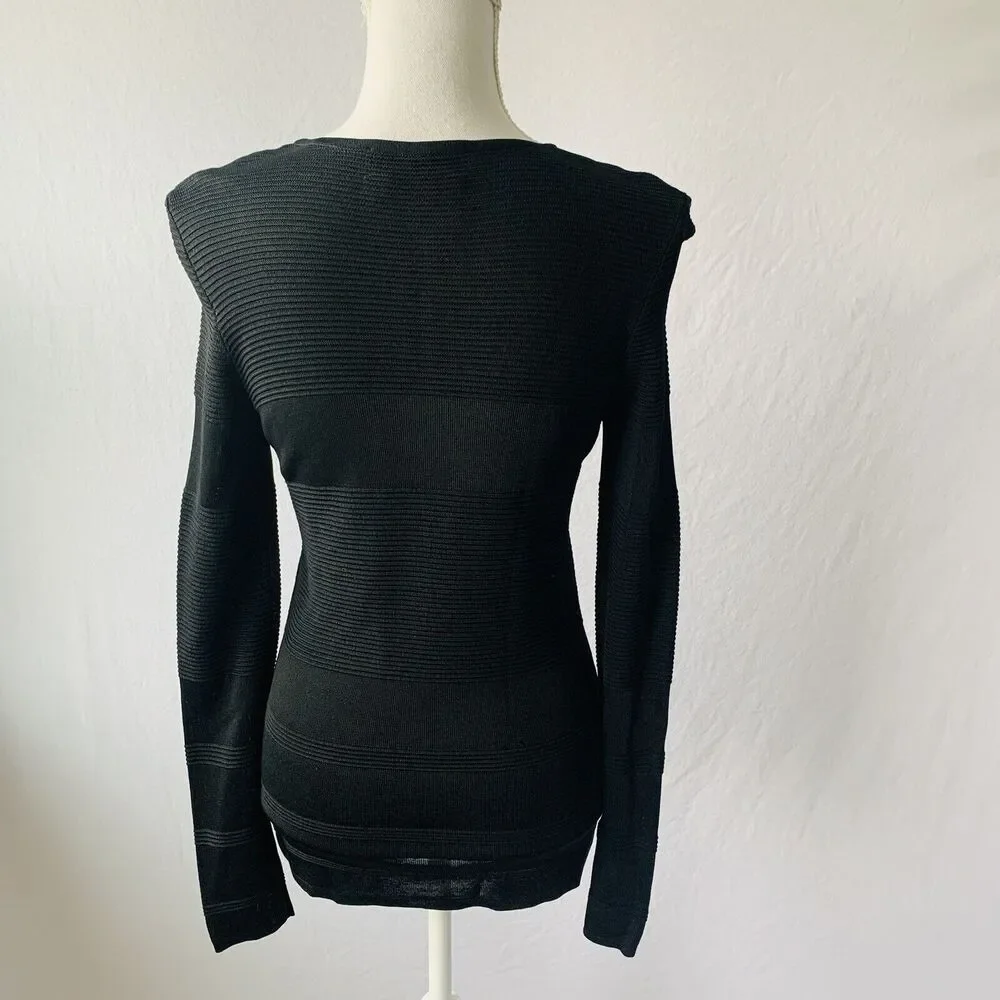 Worth New York Sweater Scoop Neck Neutral Black Long Sleeve Size Petite